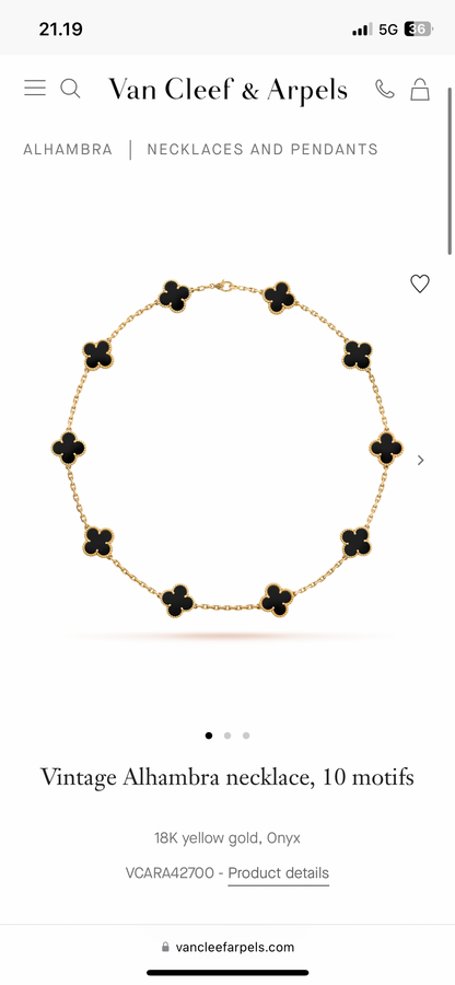 VCA Van Cleef & Arpels Vintage Alhambra necklace, 10 motifs
18K yellow gold, Onyx