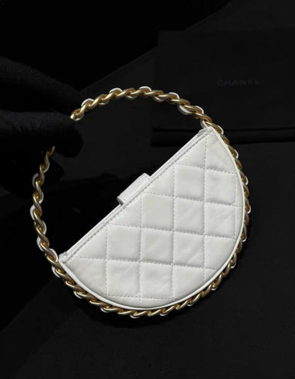 Chanel 23k Camellia Hula Hoop Bag White