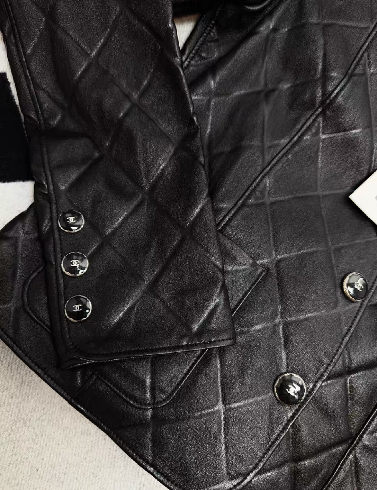 Chanel 25P black diamond pattern lambskin leather jacket