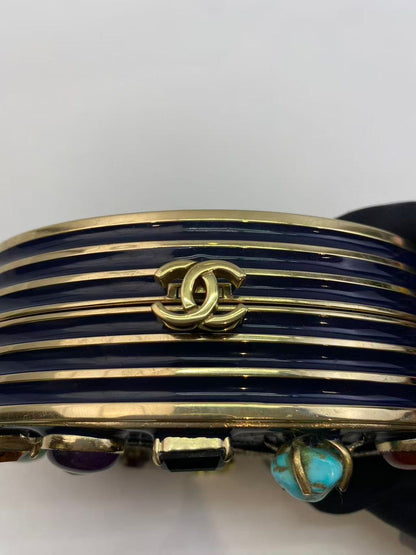 CHANEL 2007 Horoscope Navy Blue Metal Gripoix Gold Crystal Small Mini Minaudière Bag