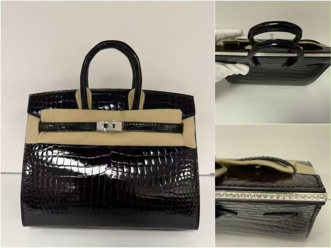 Hermes Birkin 20 Parure Diamonds Baguette Shiny porosus crocodile leather diamond hardware (new only one in the world)