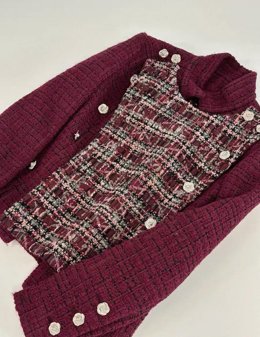 Chanel 23k Burgundy tweed Cardigan 38FR