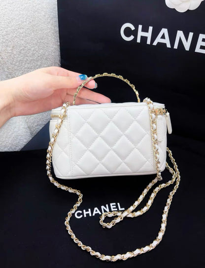 Chanel 24P white gold vanity case handle chain bag