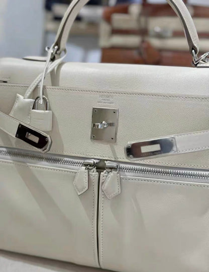 Hermes Kelly Lakis 32 Bag White Swift Leather Palladium Hardware