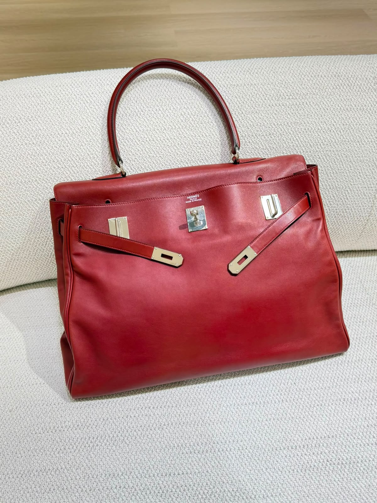 Rare* Hermes Kelly Relax 50cm Rouge H sikkim ck leather palladium hardware