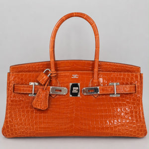 Hermes JPG Birkin shoulder orange shiny porosus crocodile leather palladium hardware
