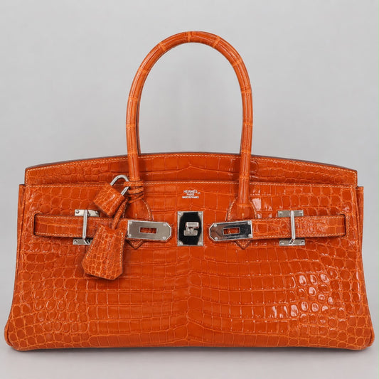 Hermes JPG Birkin shoulder orange shiny porosus crocodile leather palladium hardware