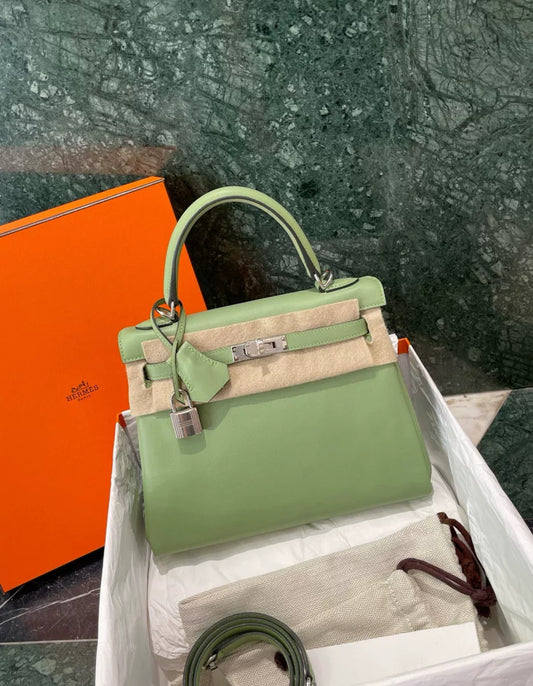Hermes Kelly 25 3i Vert Criquet Swift Leather Palladium Hardware