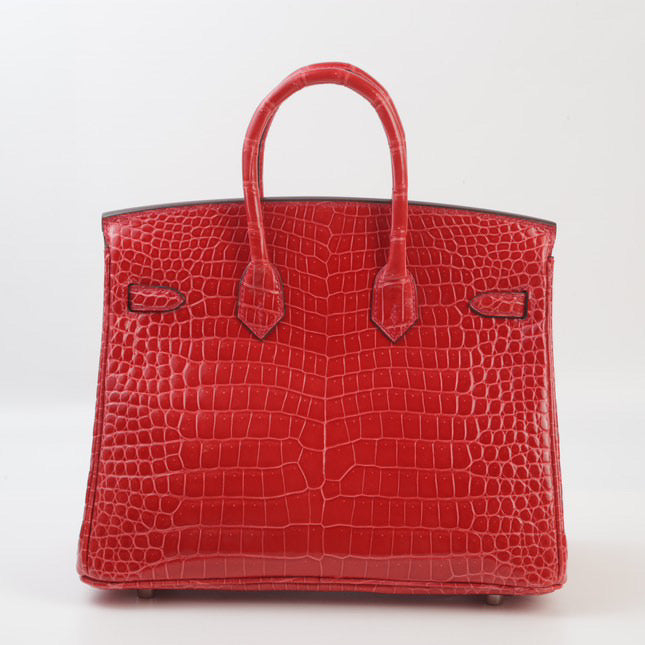 Hermès Birkin 25 Rouge Braise Shiny Porosus Crocodile 18K White Gold and Diamond Hardware