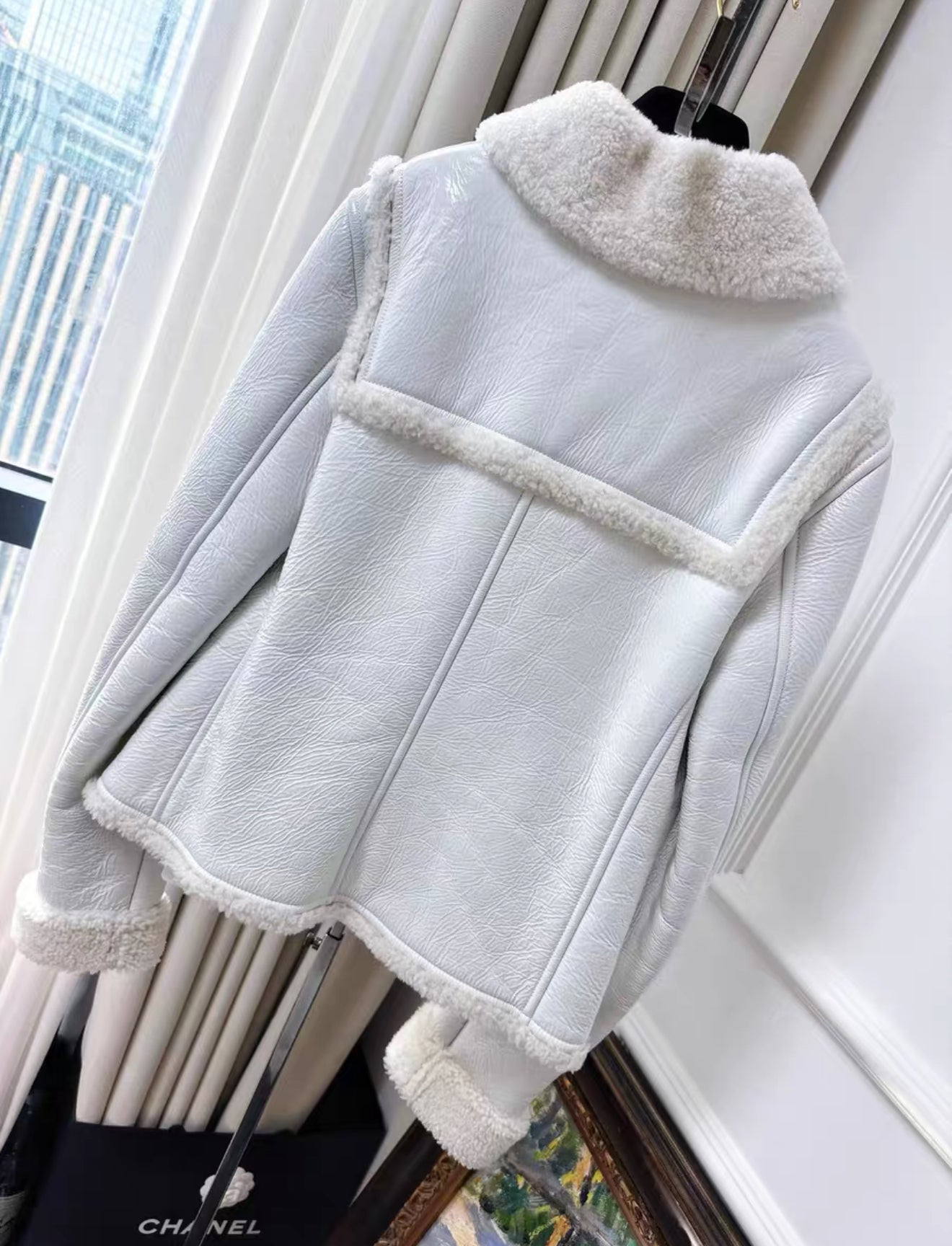 Chanel 21B white ecru shearling jacket