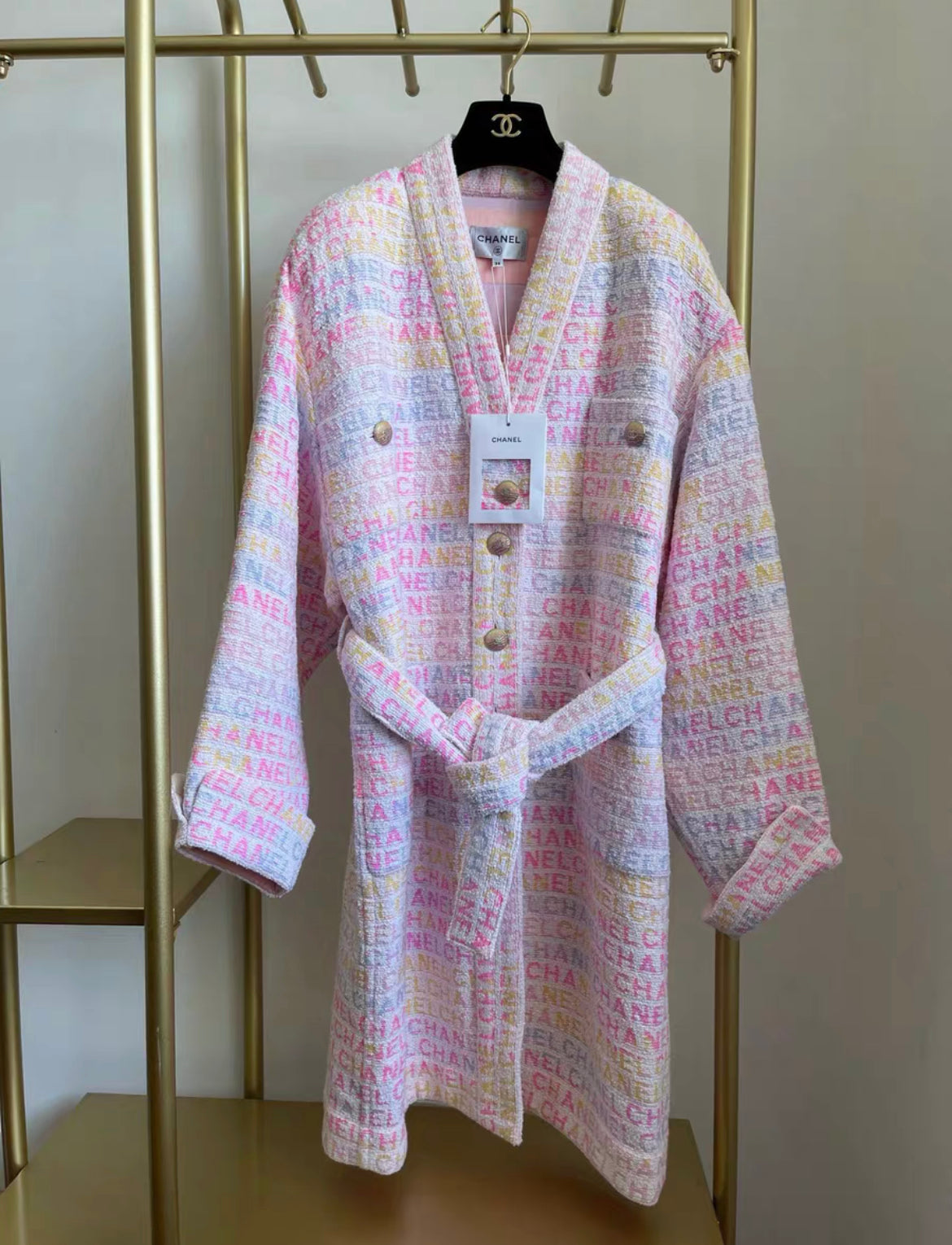 CHANEL 24C LONG WOOL MUlTICOLORE COAT CARDIGAN size 38FR