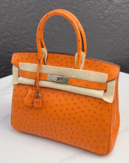 Hermes Birkin 30 Orange H Ostrich Palladium hardware