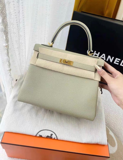 Hermes Kelly 25 sage green gold hardware