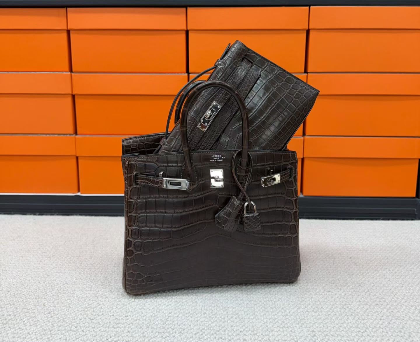 Hermes Birkin 25 Havana matte alligator leather palladium hardware