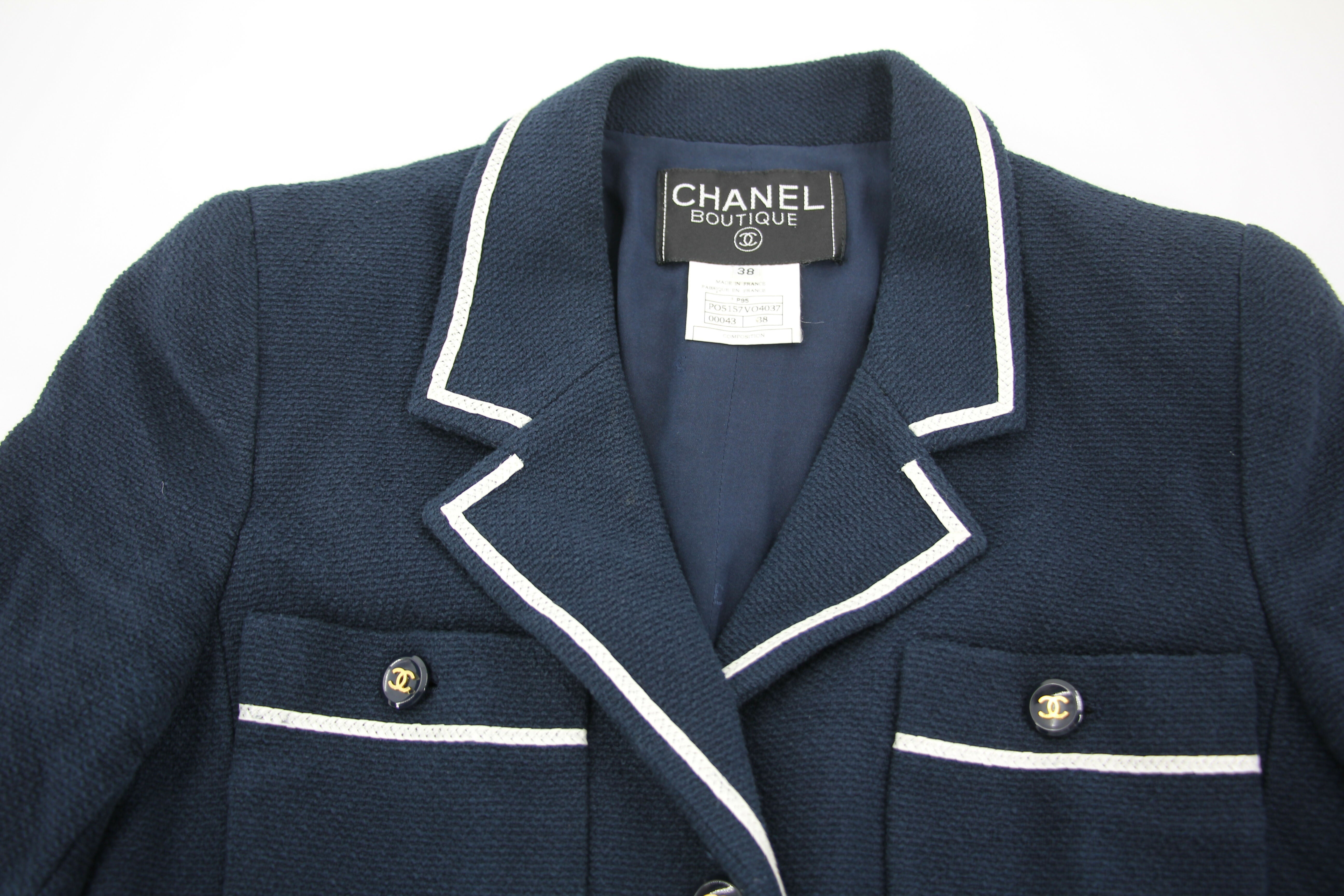 Chanel Vintage 1995 100% Cotton Navy Blue & White Autumn and