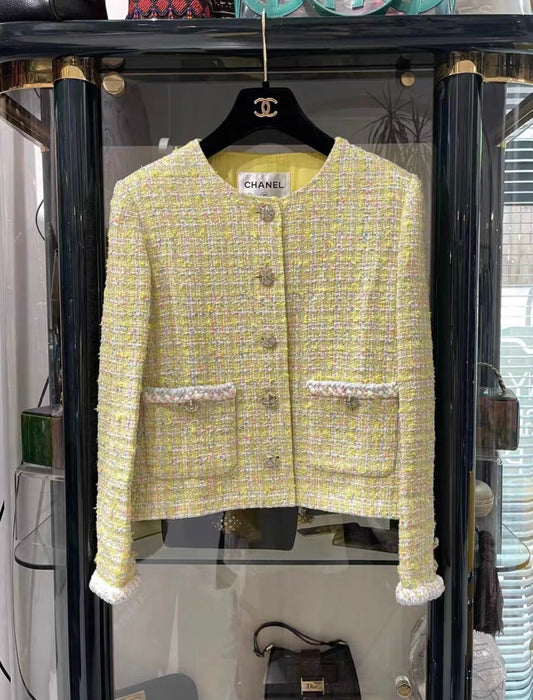 Chanel 24C Yellow Tweed Jacket size 34