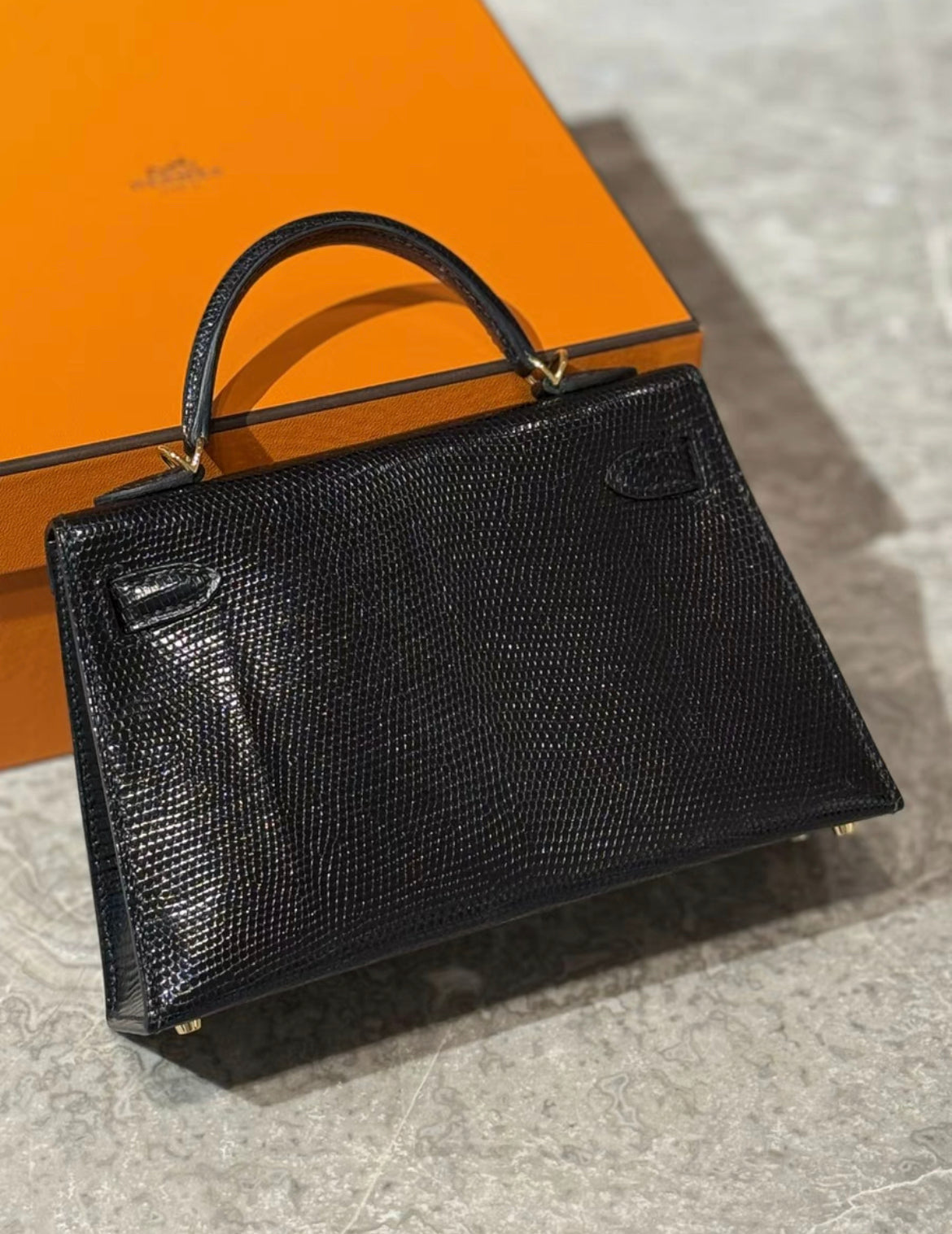 Hermes Mini Kelly Black Lizard Gold Hardware