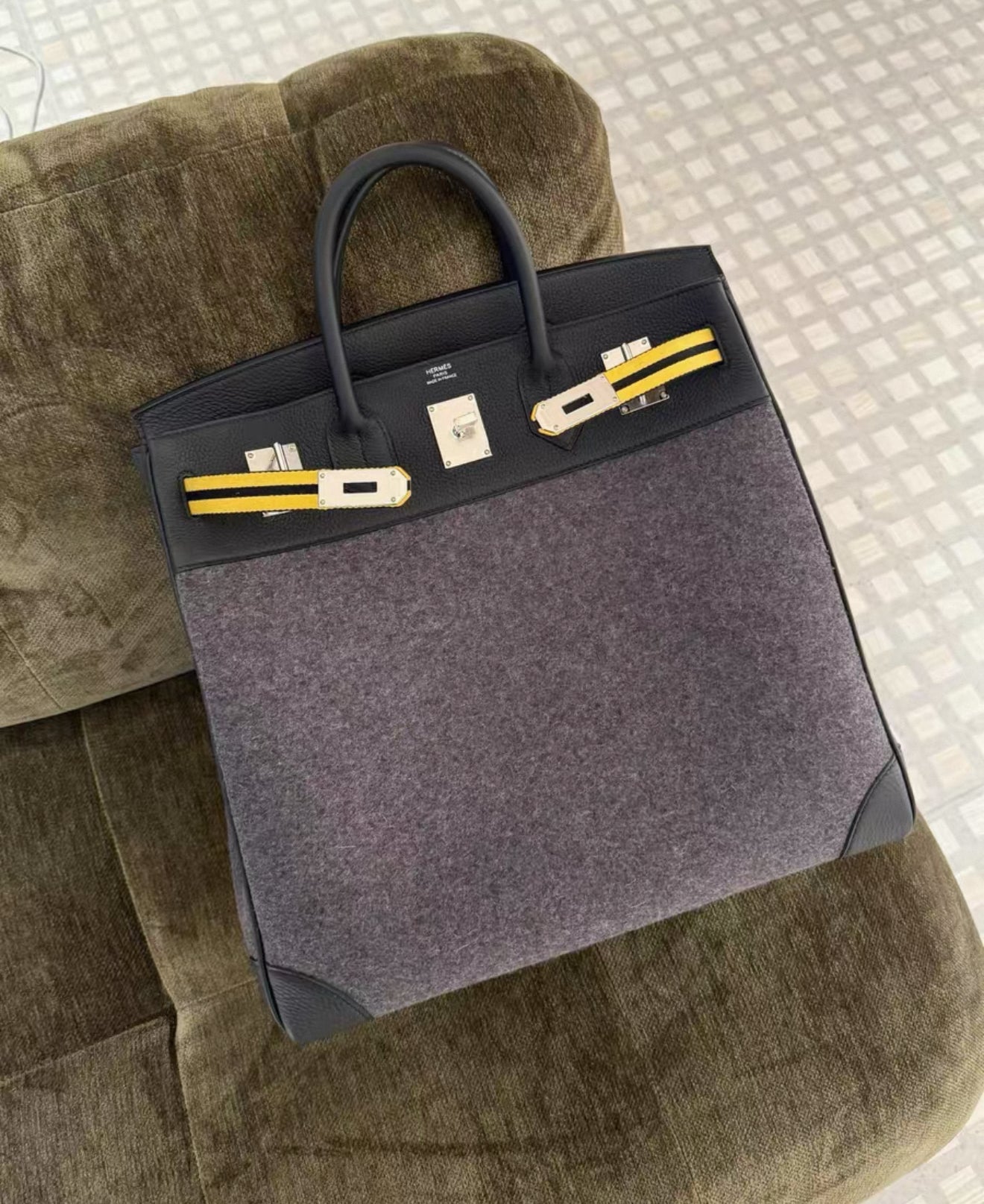 Hermès Birkin HAC 40 Black/yellow Wool & leather palladium hardware