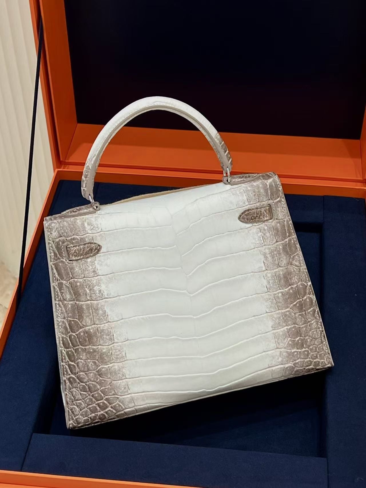 Hermes Kelly 25 Bag Diamond Himalaya Blanc Matte Niloticus Crocodile with 18k White Gold Hardware