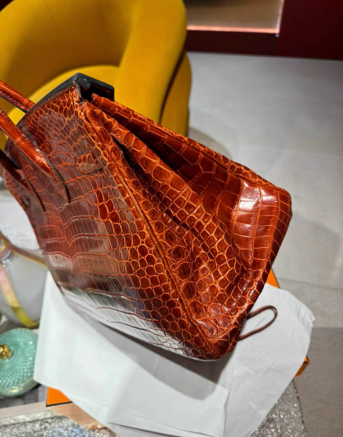 Hermes Birkin 35 Braise Lipstick Red Crocodile Palladium Hardware