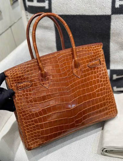 Hermès Birkin 30 shiny Alligator Fauve Barenia Palladium Hardware