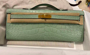 Hermes Kelly Cut Vert d’Eau Matte Alligator Gold hardware