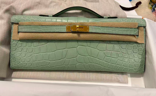 Hermes Kelly Cut Vert d’Eau Matte Alligator Gold hardware