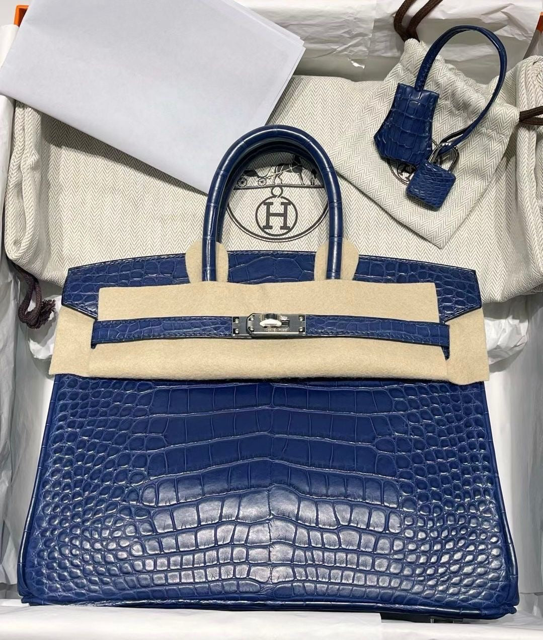 Hermes Birkin 25 Bleu Saphir Matte Alligator Palladium Hardware