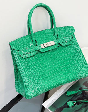 Hermes Birkin 30 cactus shiny Porosus crocodile leather gold hardware