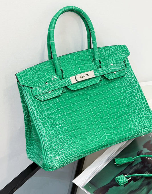 Hermes Birkin 30 cactus shiny Porosus crocodile leather gold hardware