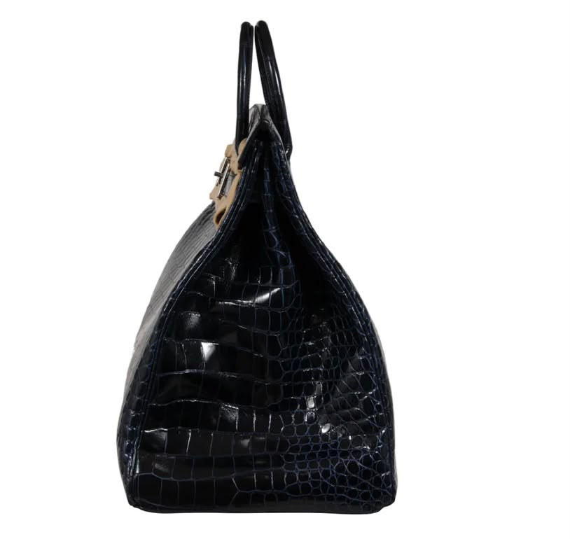 Hermes Birkin HAC 50 Blue marine shiny porosus crocodile leather palladium hardware
