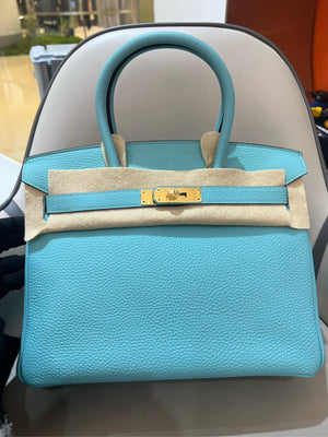 Hermes Birkin 30 Bleu Atoll Togo Gold hardware