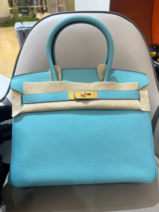 Hermes Birkin 30 Bleu Atoll Togo Gold hardware
