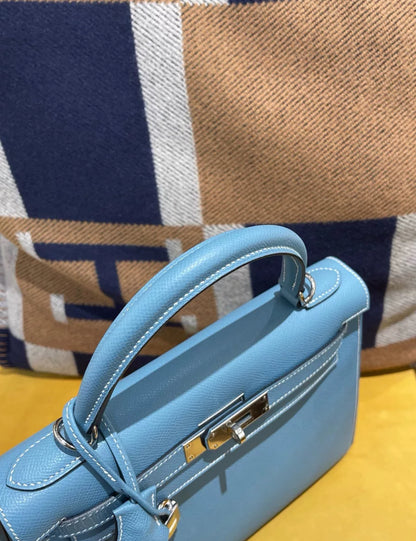 Hermes Kelly 28 Blue Denim Epsom Leather Palladium Hardware