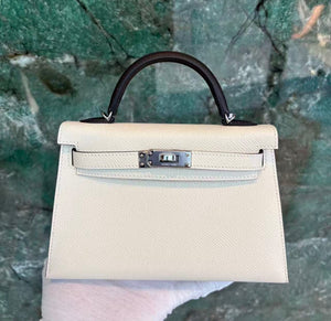 Hermes mini Kelly 20 tricolor nata / black / dune epsom palladium hardware