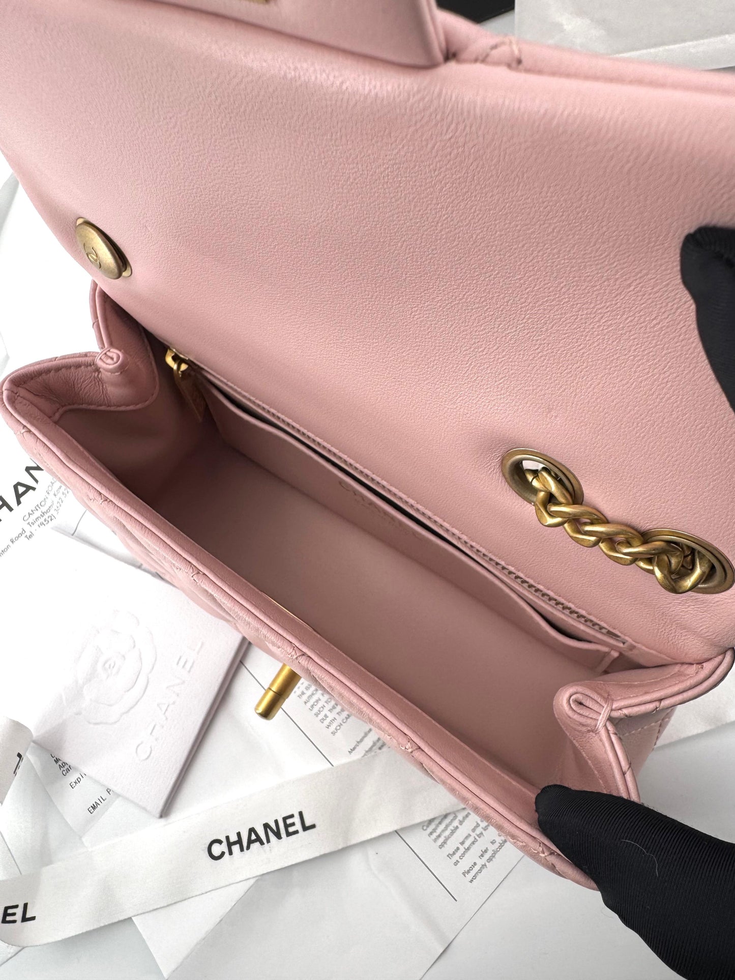 Chanel pink mini flap bag with gold hardware