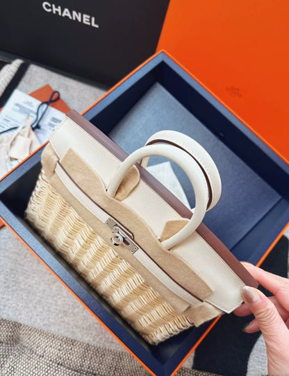 Limited Edition Hermes Birkin 25 Picnic Nata Palladium Hardware