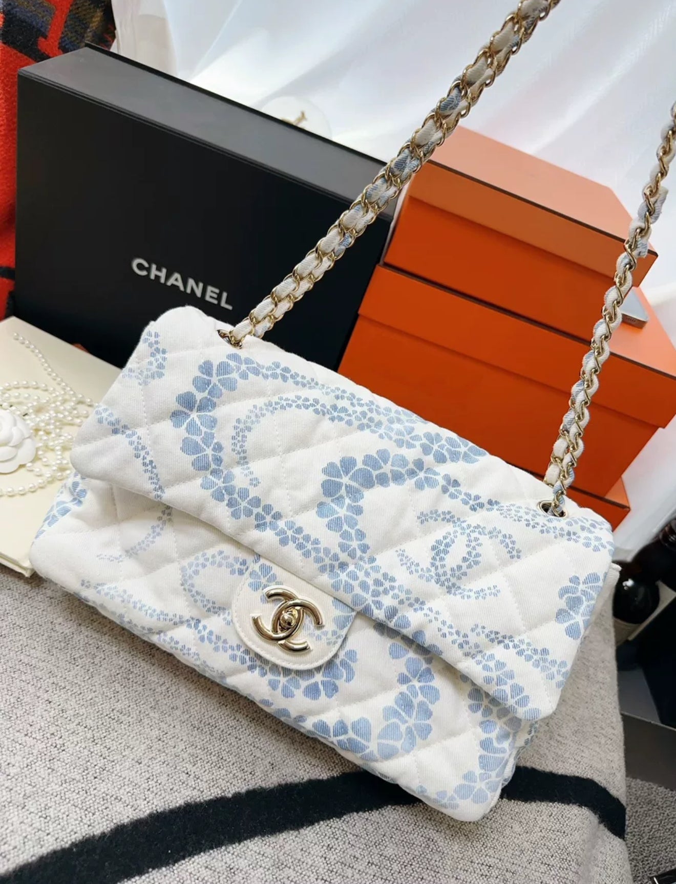 Chanel 25M coco beach series blue printed CF Bag