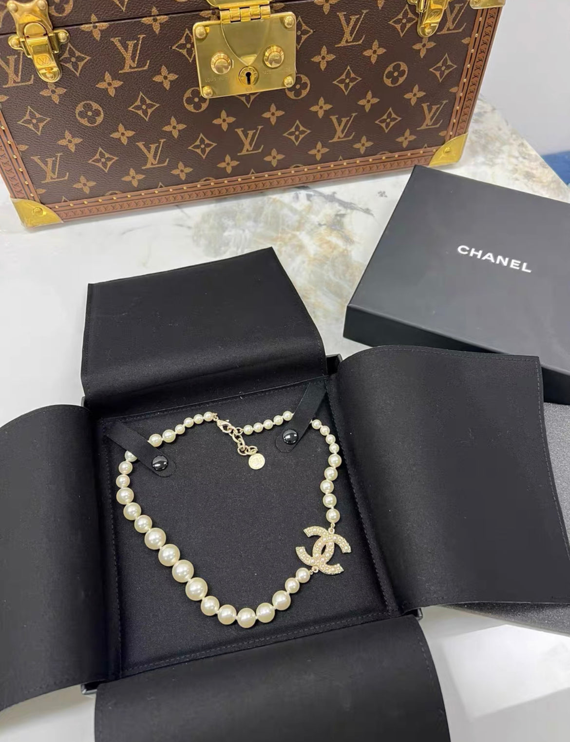 Chanel Necklace Pearl CC 100th Anniversary 44cm w/Box Limited RARE