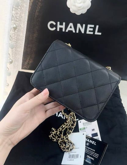 Chanel 21k Gripois Stones and Black leather flap