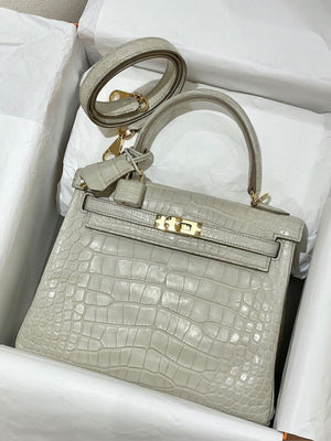 Hermes Kelly 25 Beton Matte Alligator Gold Hardware