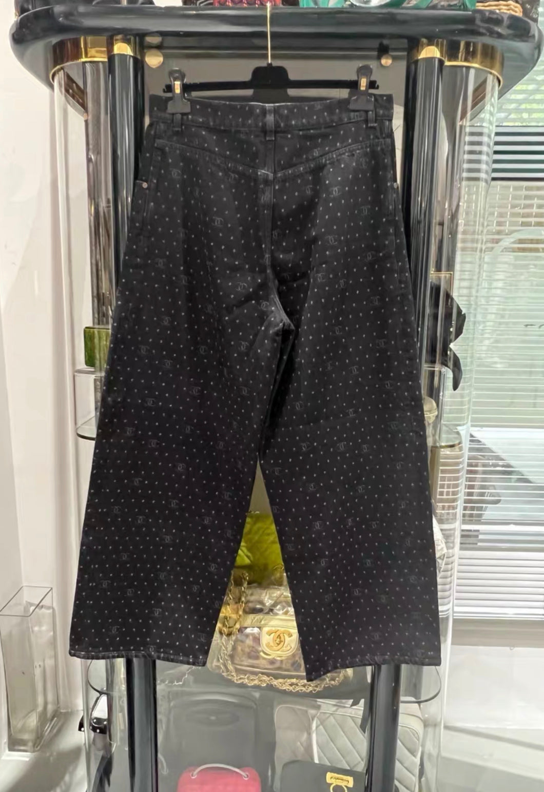 Chanel 23P popular polka dot jeans black denim size 40