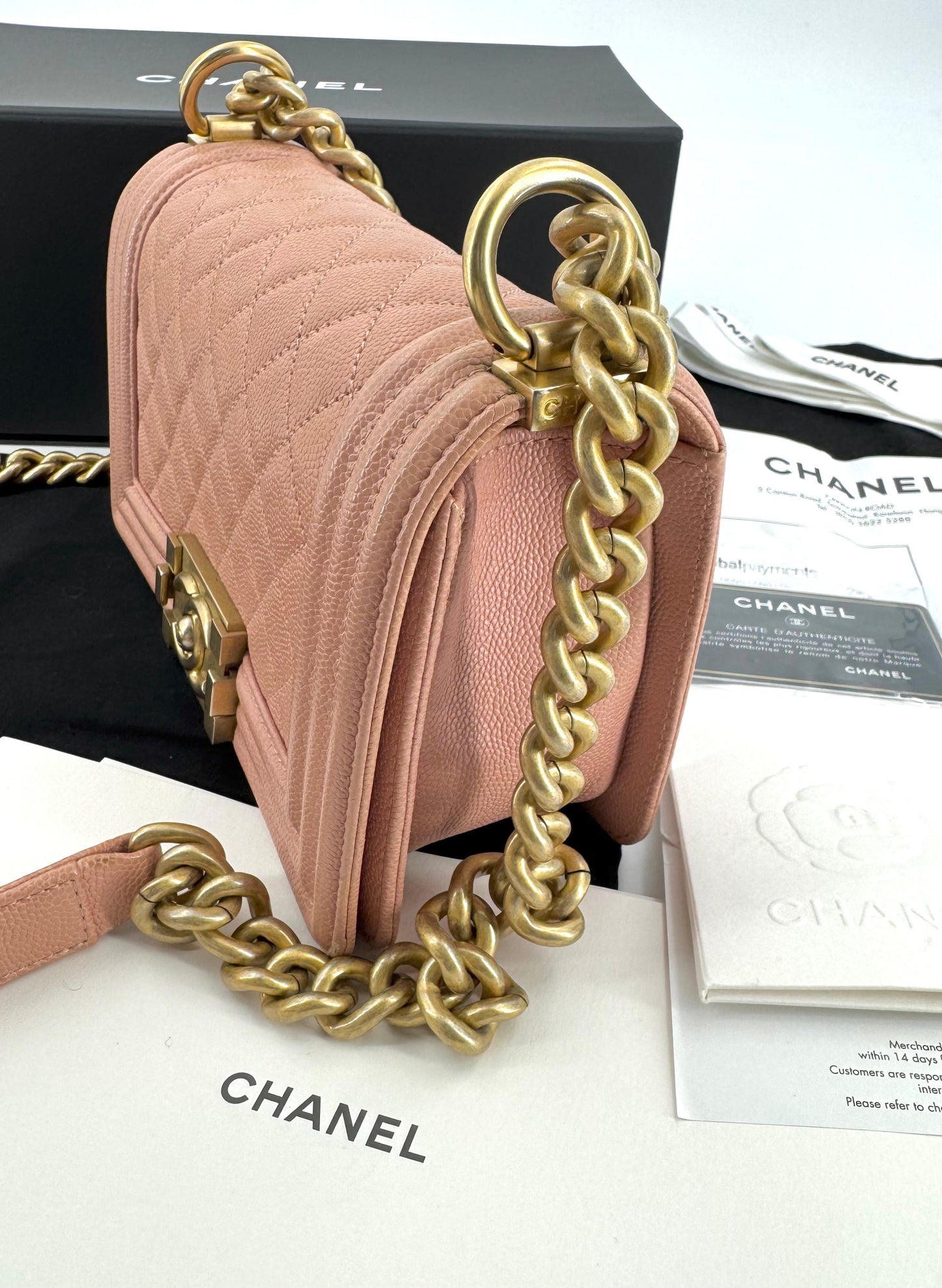Chanel Boy Mini Bag in peach pink with gold hardware