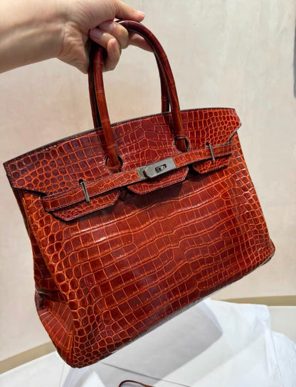 Hermes Birkin 35 Braise Lipstick Red Crocodile Palladium Hardware