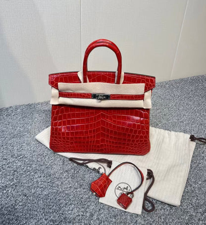Hermes Birkin 25 Rouge H shiny crocodile leather palladium hardware