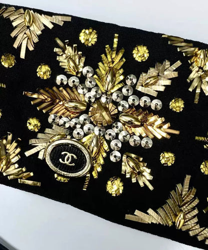 Chanel 20A Black Embroidered Silk Muslin Belt