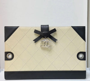 Chanel Medium Off White/Black Quilted Leather Drawing Portfolio Bag