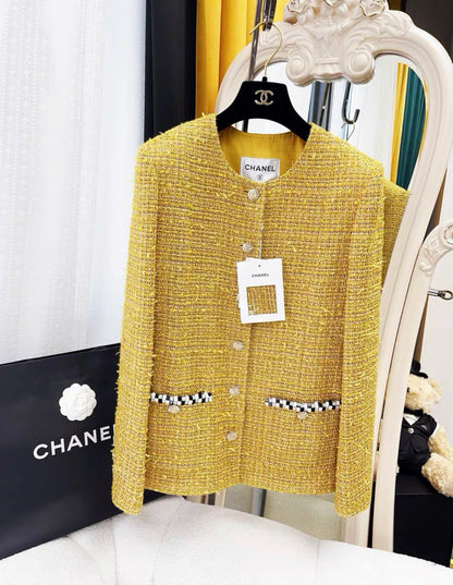 Chanel 23C Gold yellow tweed jacket size 38