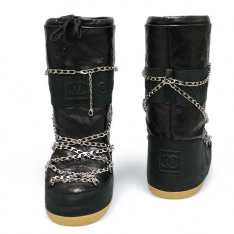 Chanel Black Leather Ski snow boots size 38-40