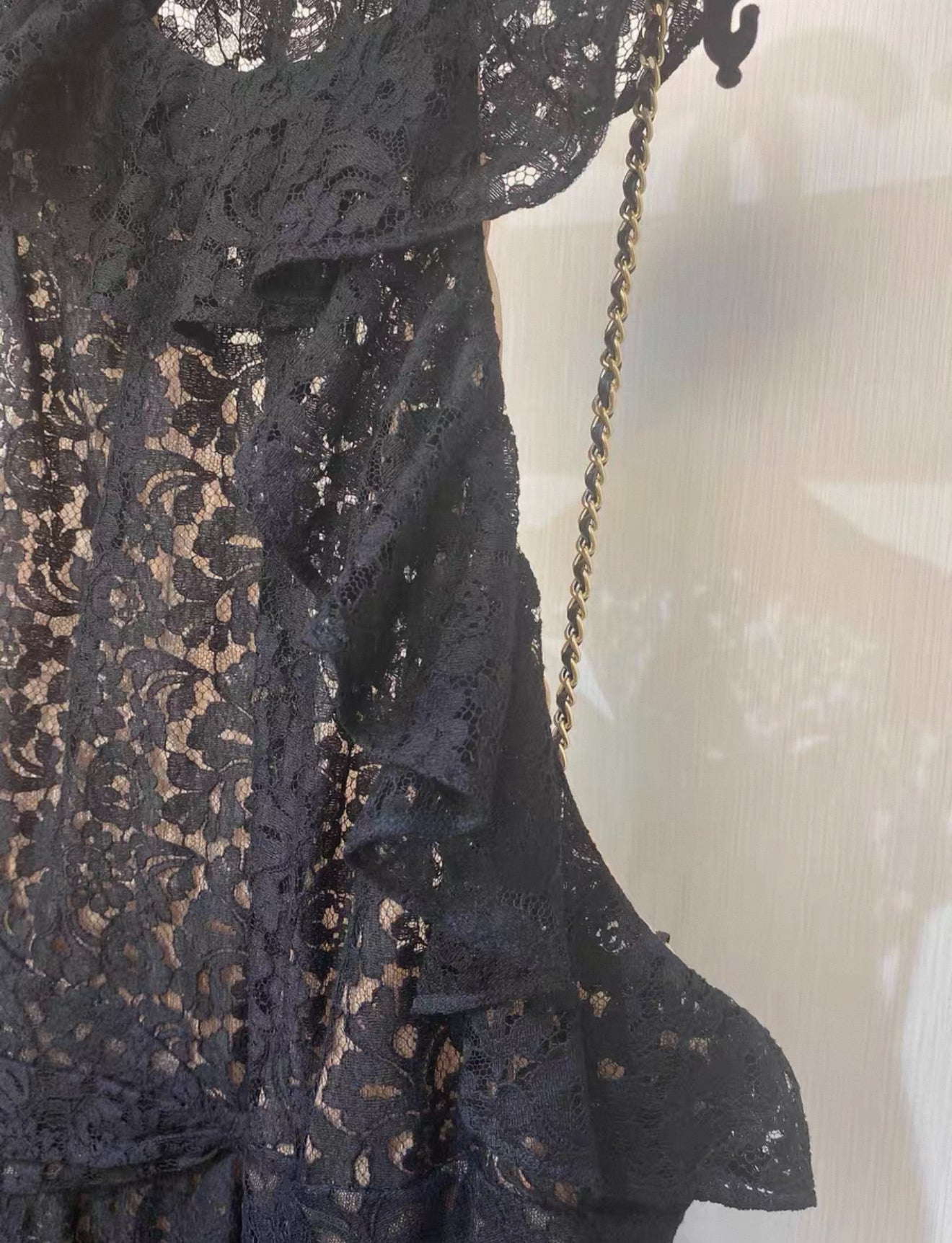 Chanel black lace evening dress